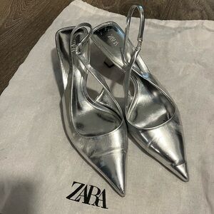 Zara Metallic Silver Pointed Heels